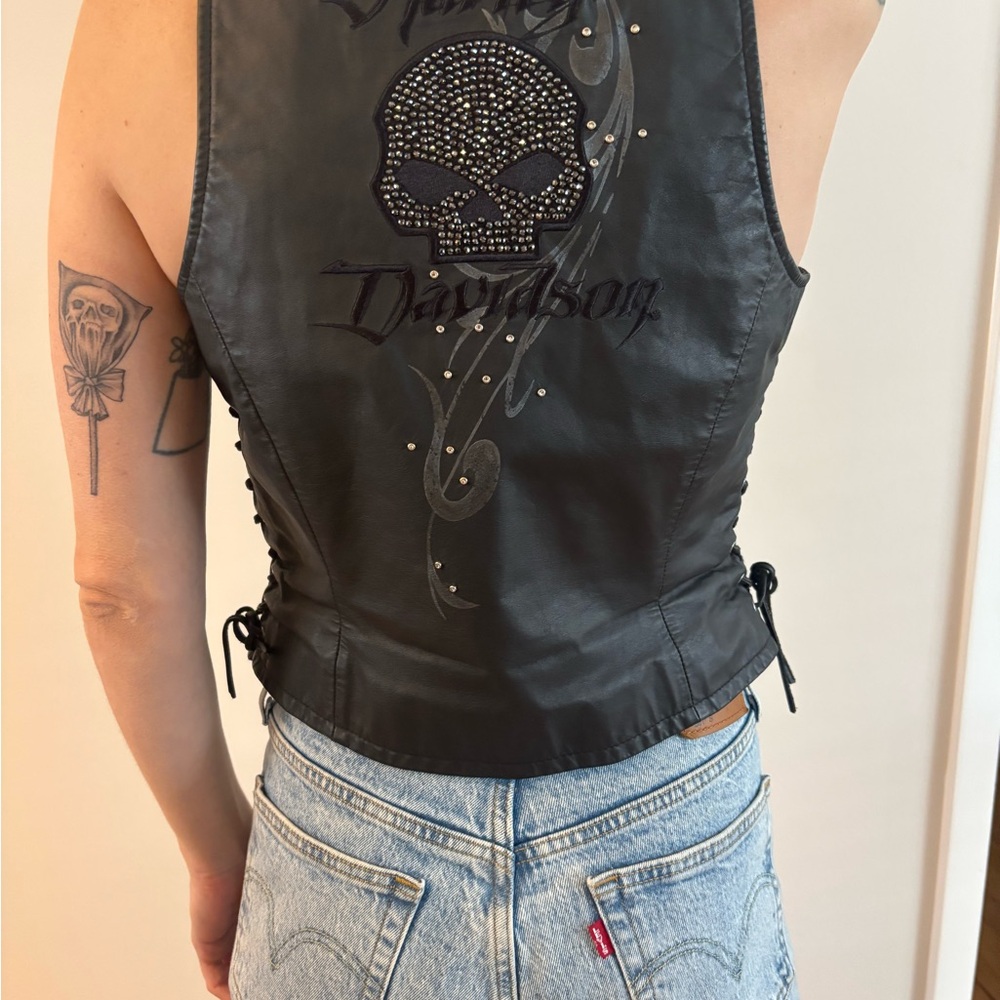 Harley-Davidson Black Leather Vest with Studded Skull